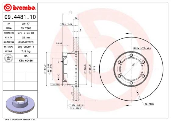 Brembo 09.4481.10 - Bremžu diski ps1.lv