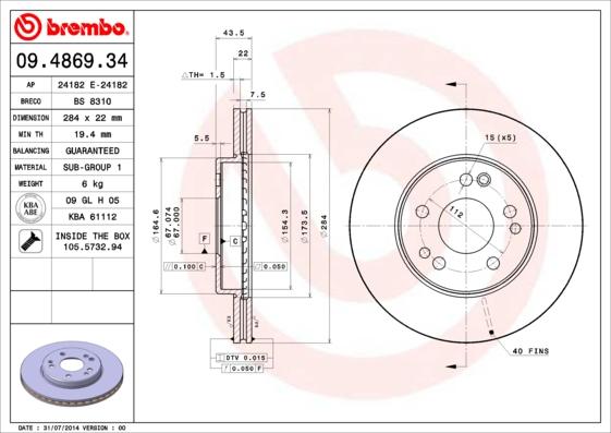 Brembo 09.4869.34 - Bremžu diski ps1.lv