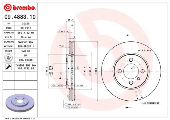 Brembo 09.4883.10 - Bremžu diski ps1.lv