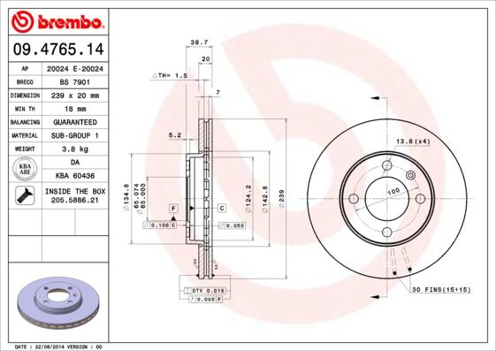 Brembo 09.4765.14 - Bremžu diski ps1.lv