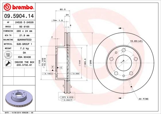 Brembo 09.5904.14 - Bremžu diski ps1.lv