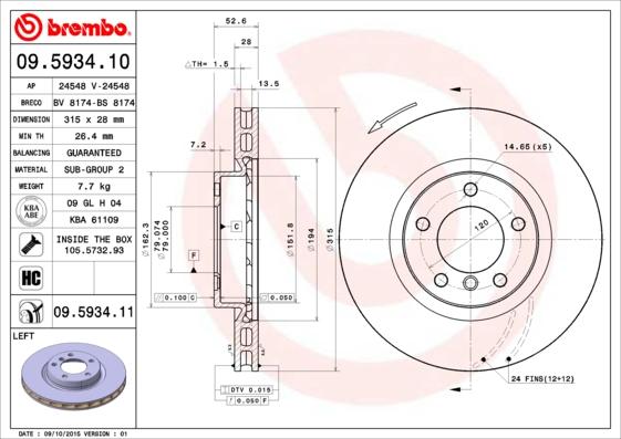 Brembo 09.5934.10 - Bremžu diski ps1.lv