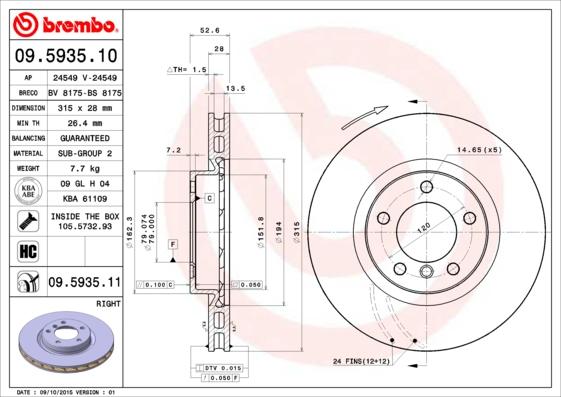 Brembo 09.5935.10 - Bremžu diski ps1.lv