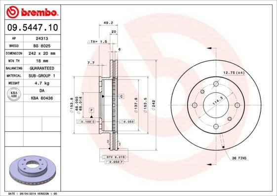 Brembo 09.5447.10 - Bremžu diski ps1.lv