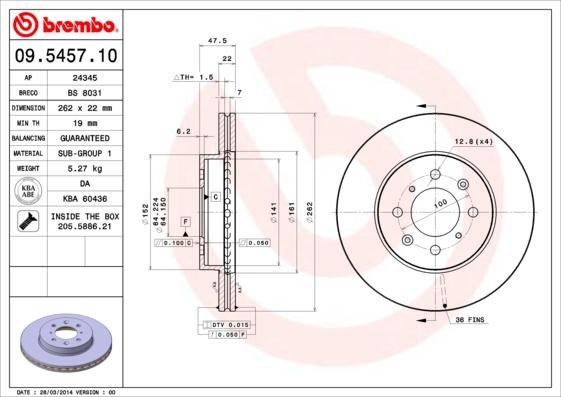 Brembo 09.5457.10 - Bremžu diski ps1.lv