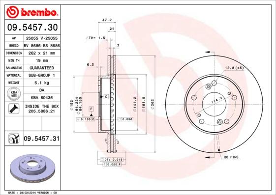 Brembo 09.5457.30 - Bremžu diski ps1.lv