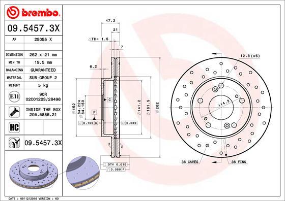 Brembo 09.5457.3X - Bremžu diski ps1.lv