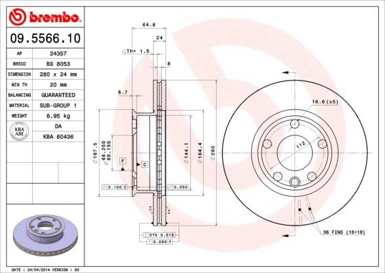 Brembo 09.5566.10 - Bremžu diski ps1.lv