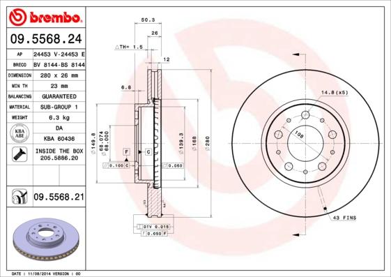 Brembo 09.5568.21 - Bremžu diski ps1.lv