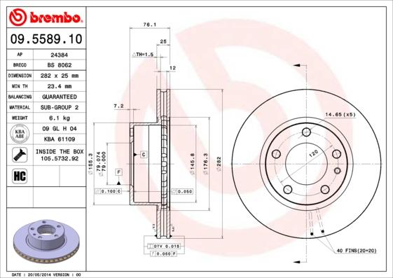 Brembo 09.5589.10 - Bremžu diski ps1.lv