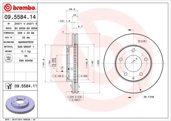 Brembo 09.5584.14 - Bremžu diski ps1.lv