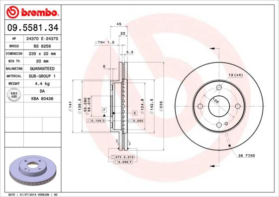 Brembo 09.5581.34 - Bremžu diski ps1.lv