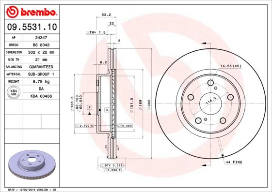 Brembo 09.5531.10 - Bremžu diski ps1.lv