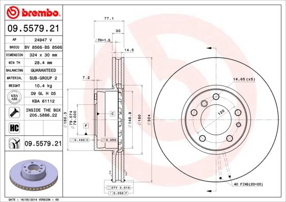 Brembo 09.5579.21 - Bremžu diski ps1.lv