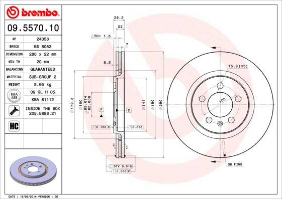 Brembo 09.5570.10 - Bremžu diski ps1.lv