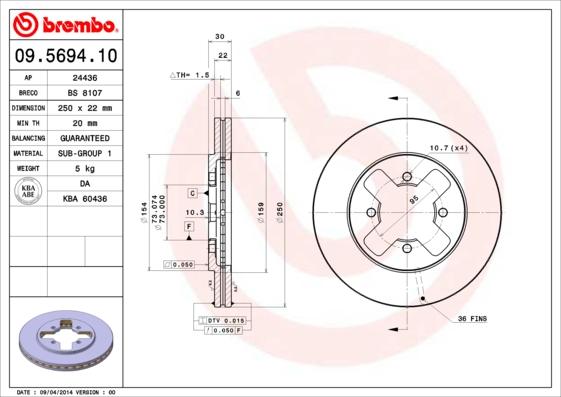 Brembo 09.5694.10 - Bremžu diski ps1.lv