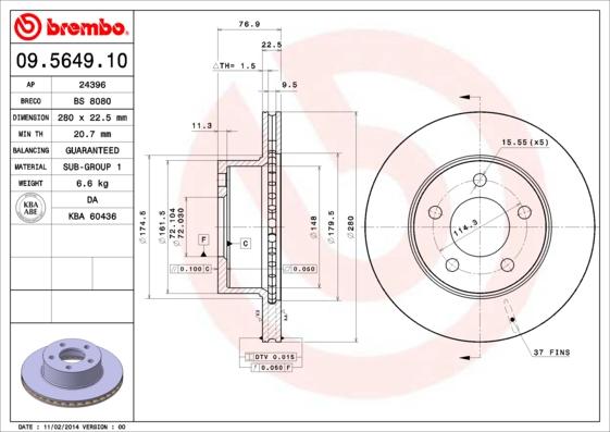 Brembo 09.5649.10 - Bremžu diski ps1.lv