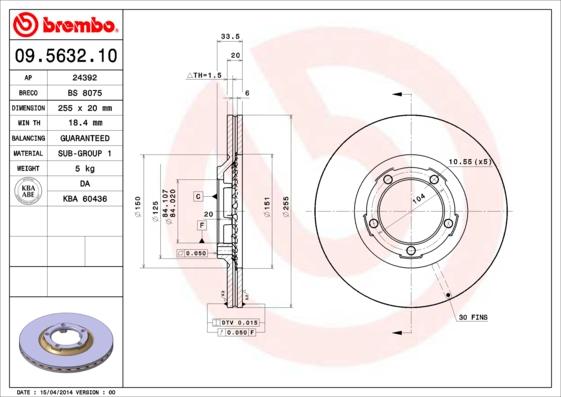 Brembo 09.5632.10 - Bremžu diski ps1.lv