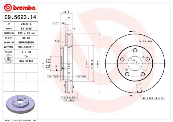 Brembo 09.5623.14 - Bremžu diski ps1.lv