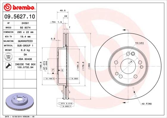 Brembo 09.5627.10 - Bremžu diski ps1.lv