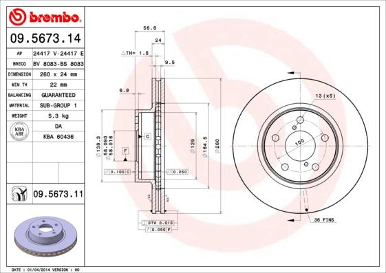 Brembo 09.5673.14 - Bremžu diski ps1.lv