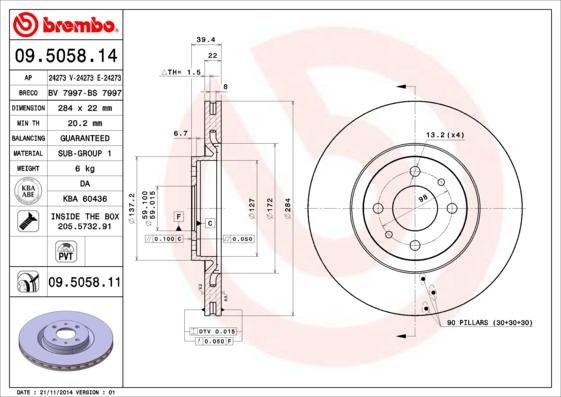 Brembo 09.5058.11 - Bremžu diski ps1.lv