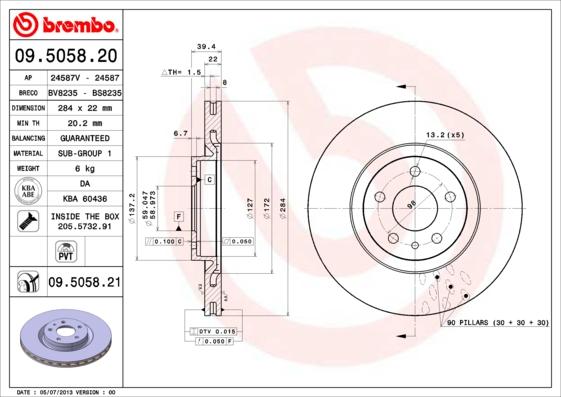 Brembo 09.5058.21 - Bremžu diski ps1.lv