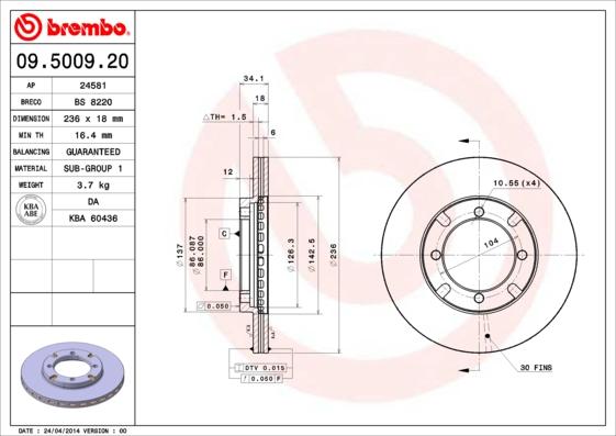 Brembo 09.5009.20 - Bremžu diski ps1.lv