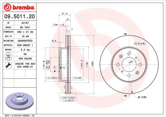 Brembo 09.5011.20 - Bremžu diski ps1.lv