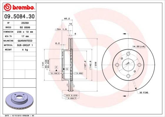 Brembo 09.5084.30 - Bremžu diski ps1.lv