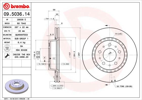 Brembo 09.5036.14 - Bremžu diski ps1.lv