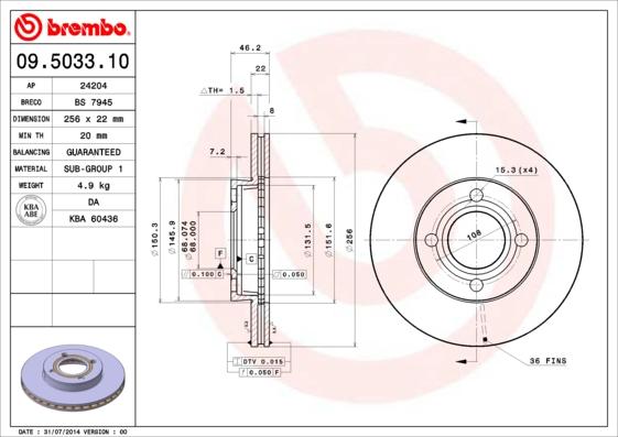 Brembo 09.5033.10 - Bremžu diski ps1.lv