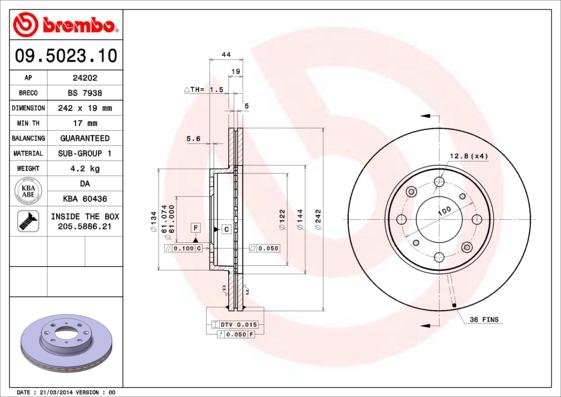 Brembo 09.5023.10 - Bremžu diski ps1.lv