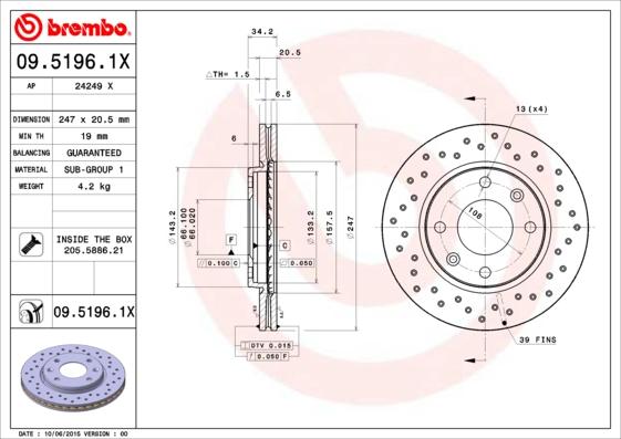 Brembo 09.5196.1X - Bremžu diski ps1.lv