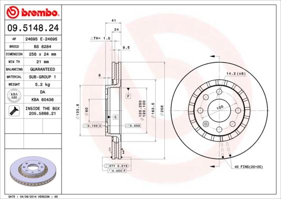 Brembo 09.5148.24 - Bremžu diski ps1.lv