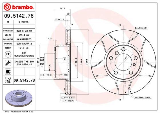 Brembo 09.5142.76 - Bremžu diski ps1.lv