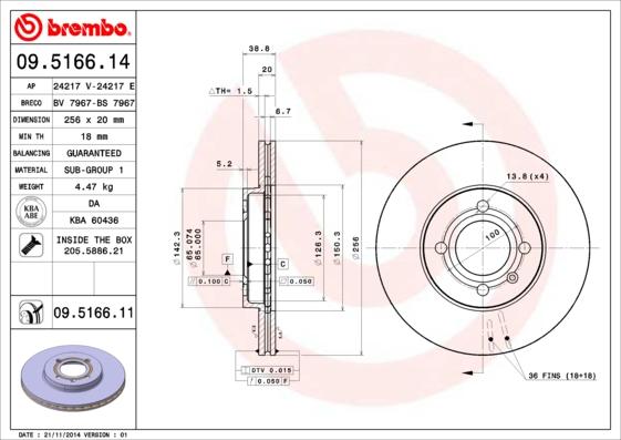 Brembo 09.5166.14 - Bremžu diski ps1.lv