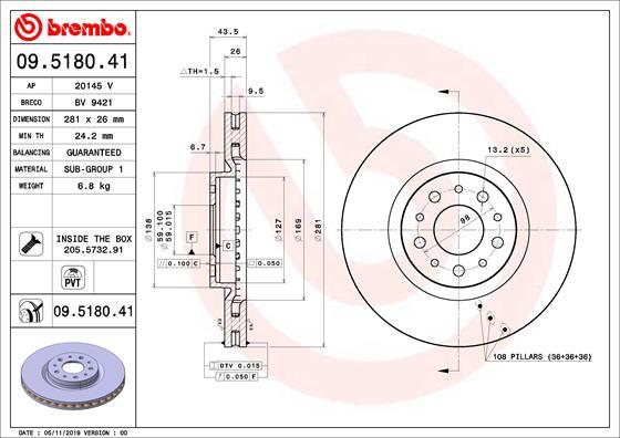 Brembo 09.5180.41 - Bremžu diski ps1.lv