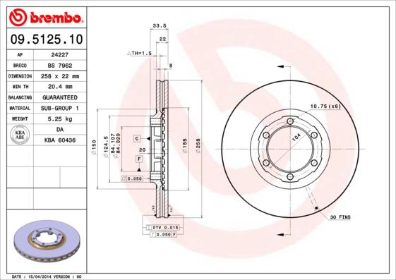 Brembo 09.5125.10 - Bremžu diski ps1.lv