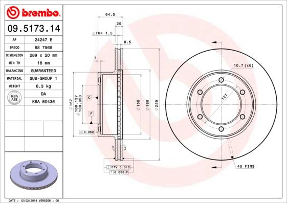 Brembo 09.5173.14 - Bremžu diski ps1.lv