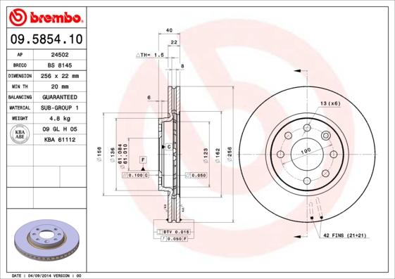 Brembo 09.5854.10 - Bremžu diski ps1.lv