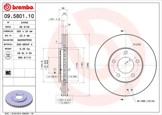 Brembo 09.5801.10 - Bremžu diski ps1.lv