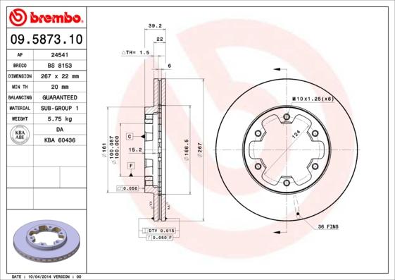 Brembo 09.5873.10 - Bremžu diski ps1.lv