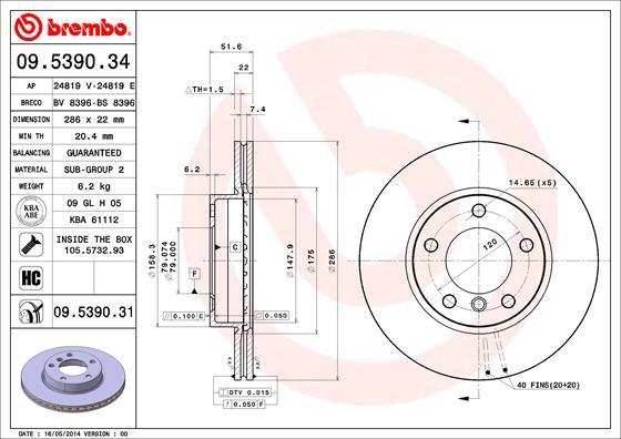 Brembo 09.5390.34 - Bremžu diski ps1.lv