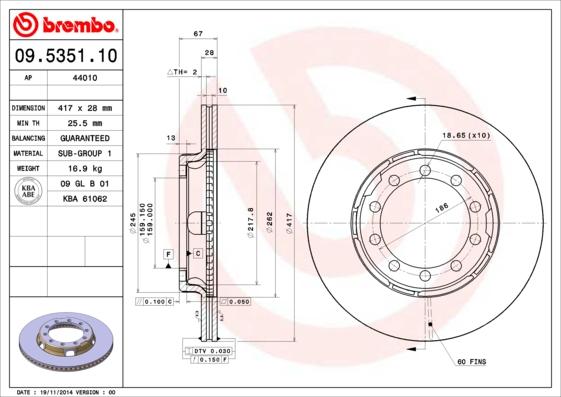 Brembo 09.5351.10 - Bremžu diski ps1.lv