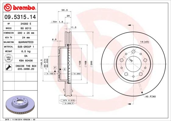 Brembo 09.5315.14 - Bremžu diski ps1.lv