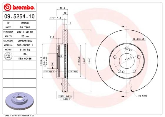 Brembo 09.5254.10 - Bremžu diski ps1.lv