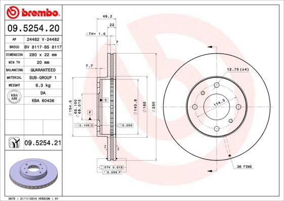 Brembo 09.5254.21 - Bremžu diski ps1.lv