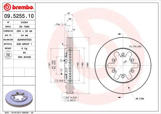 Brembo 09.5255.10 - Bremžu diski ps1.lv