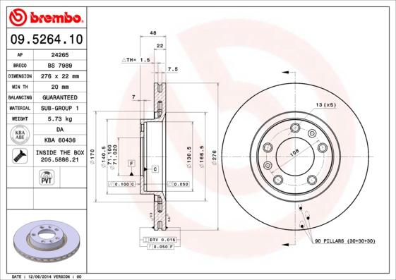 Brembo 09.5264.10 - Bremžu diski ps1.lv